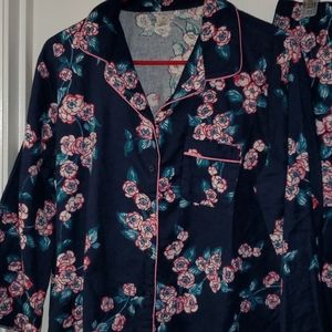 Liz Claiborne Womens Pajama Set Blue Floral Shirt Pants 2 Pieces Cotton